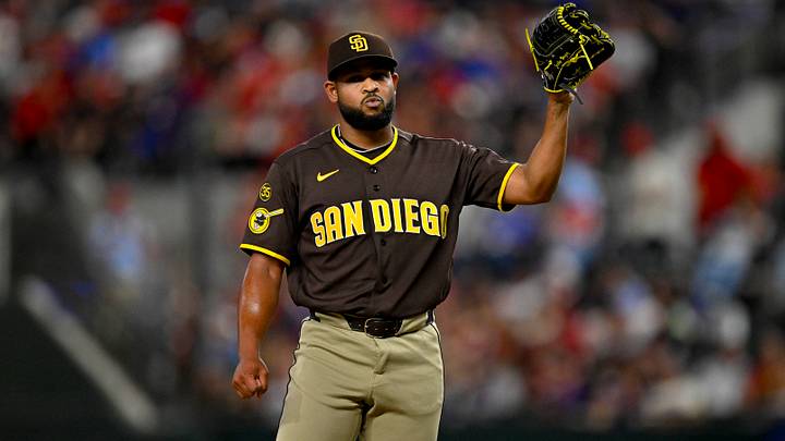 Jun 19, 2026; Arlington, Texas, USA; San Diego Padres starting pitcher Randy Vasquez (98) pitches against the Texas Rangers during the second inning at Globe Life Field. Mandatory Credit: Jerome Miron-Imagn Images Jun 19, 2026; Arlington, Texas, USA; San Diego Padres starting pitcher Randy Vasquez (98) pitches against the Texas Rangers during the second inning at Globe Life Field. Mandatory Credit: Jerome Miron-Imagn Images