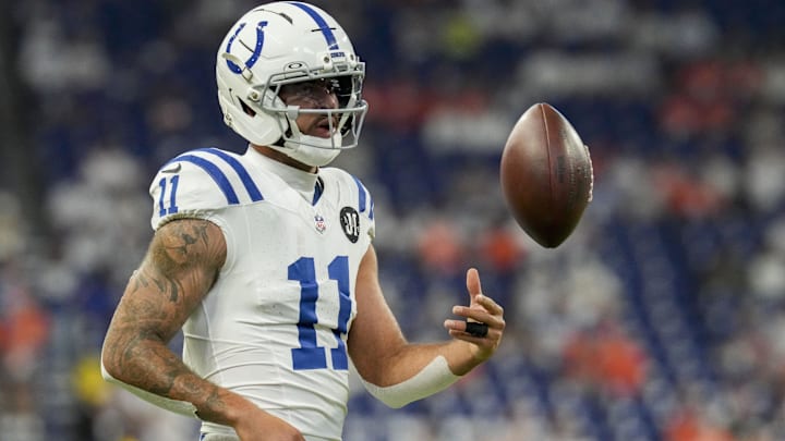 Sep 14, 2025; Indianapolis, Indiana, USA; Indianapolis Colts wide receiver Michael Pittman Jr. (11) warms up before the game against the Denver Broncos at Lucas Oil Stadium. Mandatory Credit: Christine Tannous-USA TODAY Network via Imagn Images Sep 14, 2025; Indianapolis, Indiana, USA; Indianapolis Colts wide receiver Michael Pittman Jr. (11) warms up before the game against the Denver Broncos at Lucas Oil Stadium. Mandatory Credit: Christine Tannous-USA TODAY Network via Imagn Images