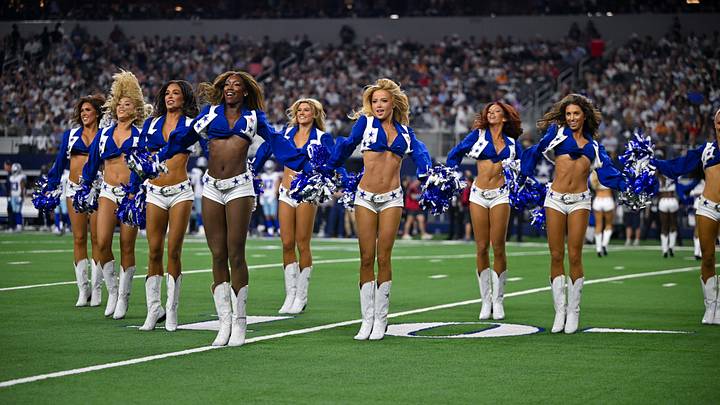 The Dallas Cowboys cheerleaders perform during the game between the Cowboys and the Buccaneers. The Dallas Cowboys cheerleaders perform during the game between the Cowboys and the Buccaneers.