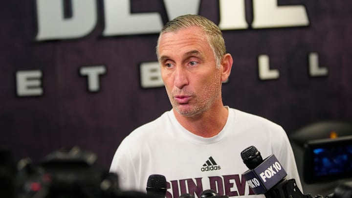 ASU head coach Bobby Hurley speaks to the press at Weatherup Center in Tempe, Ariz. on June 4, 2025.