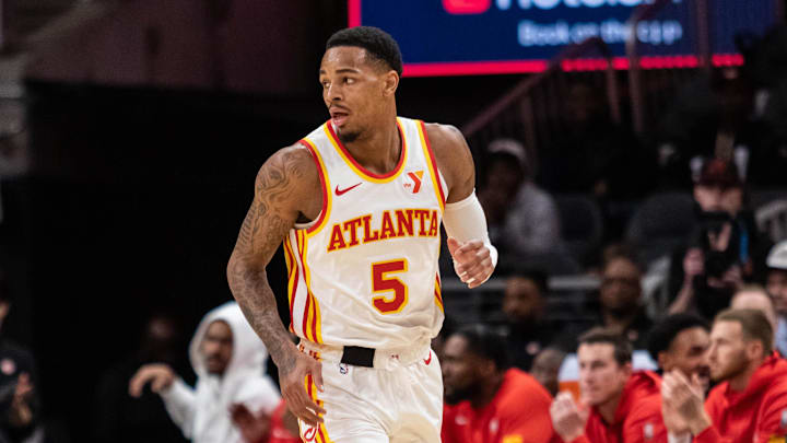 Atlanta Hawks guard Dejounte Murray (5) runs down the court.