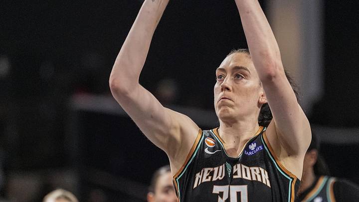 Jun 11, 2026; College Park, Georgia, USA; New York Liberty forward Breanna Stewart (30) shoots a free throw against the Atlanta Dream during the second half at Gateway Center Arena at College Park. Mandatory Credit: Dale Zanine-Imagn Images