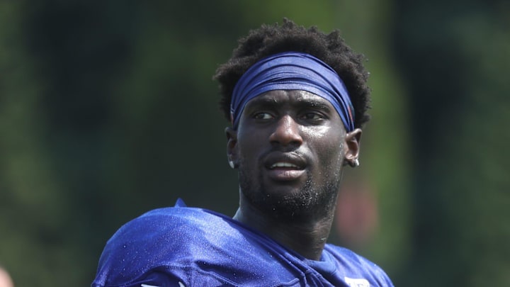 Buffalo Bills cornerback Kaiir Elam cools down after the end of the official practice day at training camp. 