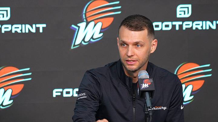 Phoenix Mercury general manager Nick U'Ren speaks during media day at Footprint Center in Phoenix on May 9, 2024. Phoenix Mercury general manager Nick U'Ren speaks during media day at Footprint Center in Phoenix on May 9, 2024.