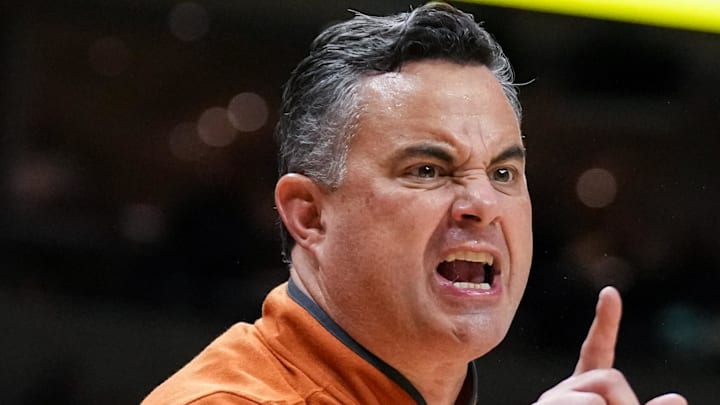 Feb 14, 2026; Columbia, Missouri, USA; Texas Longhorns head coach Sean Miller reacts to play against the Missouri Tigers during the first half of the game at Mizzou Arena. Mandatory Credit: Denny Medley-Imagn Images Feb 14, 2026; Columbia, Missouri, USA; Texas Longhorns head coach Sean Miller reacts to play against the Missouri Tigers during the first half of the game at Mizzou Arena. Mandatory Credit: Denny Medley-Imagn Images