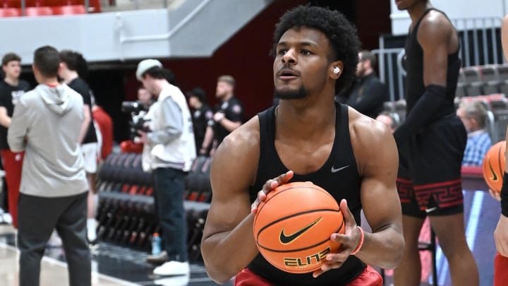 Feb 29, 2024; Pullman, Washington, USA; USC Trojans guard Bronny James (6) warms up before a game