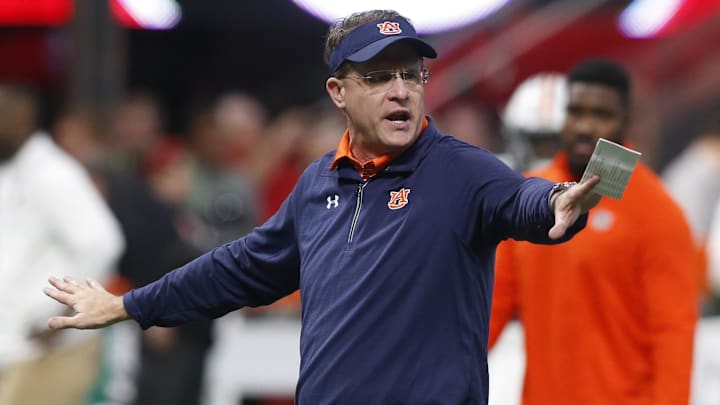 Dec 2, 2017; Atlanta, GA, USA; Auburn Tigers head coach Gus Malzahn during warmups prior to the SEC Championship game against the Georgia Bulldogs at Mercedes-Benz Stadium. Mandatory Credit: Brett Davis-Imagn Images Dec 2, 2017; Atlanta, GA, USA; Auburn Tigers head coach Gus Malzahn during warmups prior to the SEC Championship game against the Georgia Bulldogs at Mercedes-Benz Stadium. Mandatory Credit: Brett Davis-Imagn Images
