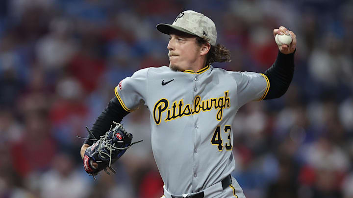 May 16, 2025; Philadelphia, Pennsylvania, USA; Pittsburgh Pirates pitcher Ryan Borucki (43) pitches during the seventh inning against the Philadelphia Phillies at Citizens Bank Park. Mandatory Credit: Bill Streicher-Imagn Images