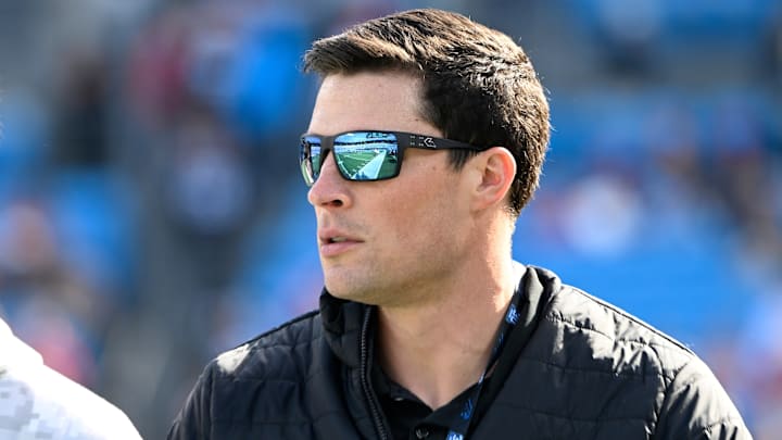 Nov 24, 2024; Charlotte, North Carolina, USA; Former Carolina Panthers linebacker Luke Kuechly on the sidelines before the game at Bank of America Stadium. Nov 24, 2024; Charlotte, North Carolina, USA; Former Carolina Panthers linebacker Luke Kuechly on the sidelines before the game at Bank of America Stadium.