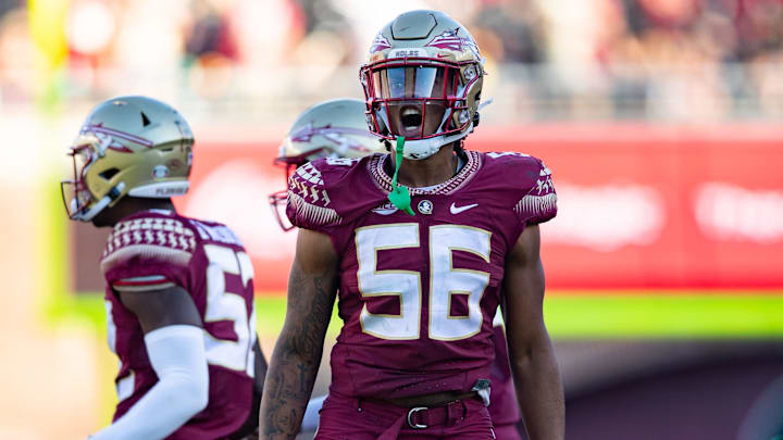 Florida State Seminoles defensive lineman Patrick Payton (56) celebrates a sack. The Florida State Seminoles lost to the Wake Forest Demon Deacons 31-21 Saturday, Oct. 1, 2022.

Fsu V Wake Forest Second734