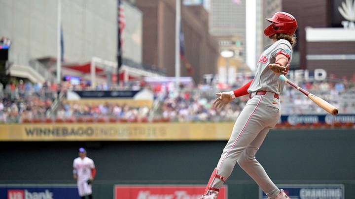 Aug 16, 2026; Minneapolis, Minnesota, USA; Philadelphia Phillies infielder Alec Bohm (28) hits a three-run home run against the Minnesota Twins during the sixth inning at Target Field. Mandatory Credit: Nick Wosika-Imagn Images Aug 16, 2026; Minneapolis, Minnesota, USA; Philadelphia Phillies infielder Alec Bohm (28) hits a three-run home run against the Minnesota Twins during the sixth inning at Target Field. Mandatory Credit: Nick Wosika-Imagn Images