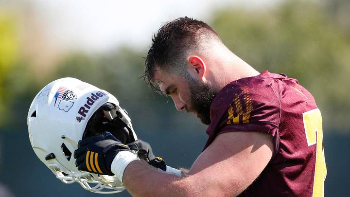 Arizona State Sun Devils offensive lineman Kellen Diesch trains during spring football practice at Kajikawa Practice Facility in Tempe on March 6, 2020.

Asu Spring Football