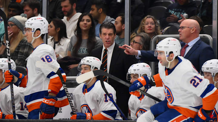 Nov 16, 2023; Seattle, Washington, USA; New York Islanders head coach Lane Lambert during the second