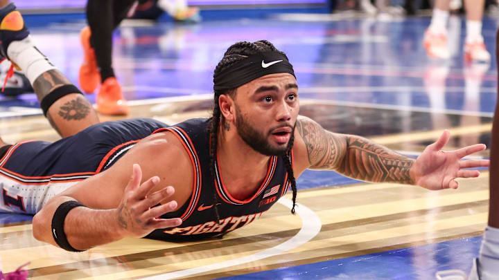 Nov 28, 2025; New York, New York, USA; Illinois Fighting Illini guard Kylan Boswell (4) reacts after getting fouled in the second half against the UConn Huskies at Madison Square Garden. Mandatory Credit: Wendell Cruz-Imagn Images Nov 28, 2025; New York, New York, USA; Illinois Fighting Illini guard Kylan Boswell (4) reacts after getting fouled in the second half against the UConn Huskies at Madison Square Garden. Mandatory Credit: Wendell Cruz-Imagn Images