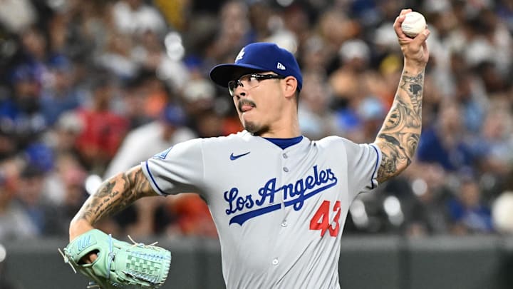 Sep 5, 2025; Baltimore, Maryland, USA; Los Angeles Dodgers pitcher Anthony Banda (43) delivers a pitch during the fifth inning against the Baltimore Orioles at Oriole Park at Camden Yards. Mandatory Credit: James A. Pittman-Imagn Images Sep 5, 2025; Baltimore, Maryland, USA; Los Angeles Dodgers pitcher Anthony Banda (43) delivers a pitch during the fifth inning against the Baltimore Orioles at Oriole Park at Camden Yards. Mandatory Credit: James A. Pittman-Imagn Images