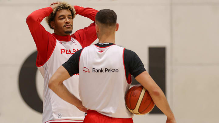 Jeremy Sochan of Poland (L) seen during a training session... Jeremy Sochan of Poland (L) seen during a training session...