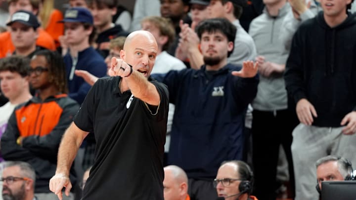 Oklahoma State coach Steve Lutz gestures during a BIG 12 men's college basketball game between the Oklahoma State Cowboys (OSU) and the BYU Cougars at Gallagher-Iba Arena in Stillwater, Okla., Wednesday, Feb. 4, 2026.