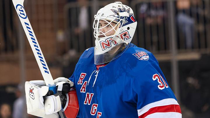 Apr 5, 2026; New York, New York, USA; New York Rangers goalie Igor Shesterkin (31) skates against the Washington Capitals during the second period at Madison Square Garden. Mandatory Credit: Danny Wild-Imagn Images Apr 5, 2026; New York, New York, USA; New York Rangers goalie Igor Shesterkin (31) skates against the Washington Capitals during the second period at Madison Square Garden. Mandatory Credit: Danny Wild-Imagn Images
