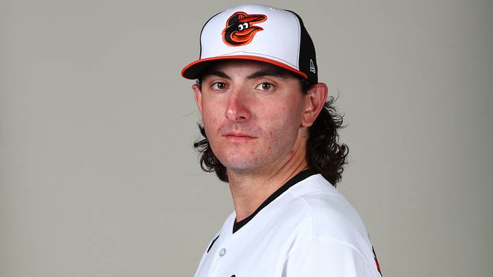 Feb 23, 2023; Sarasota, FL, USA; Baltimore Orioles pitcher Morgan McSweeney (90) poses for a photo at Ed Smith Stadium. Mandatory Credit: Kim Klement-USA TODAY Sports Feb 23, 2023; Sarasota, FL, USA; Baltimore Orioles pitcher Morgan McSweeney (90) poses for a photo at Ed Smith Stadium. Mandatory Credit: Kim Klement-USA TODAY Sports