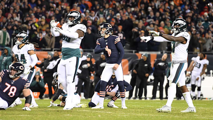 The Eagles let Cody Parkey know the double-doink missed in the Bears' 16-15 playoff loss at Soldier Field. The Eagles let Cody Parkey know the double-doink missed in the Bears' 16-15 playoff loss at Soldier Field.