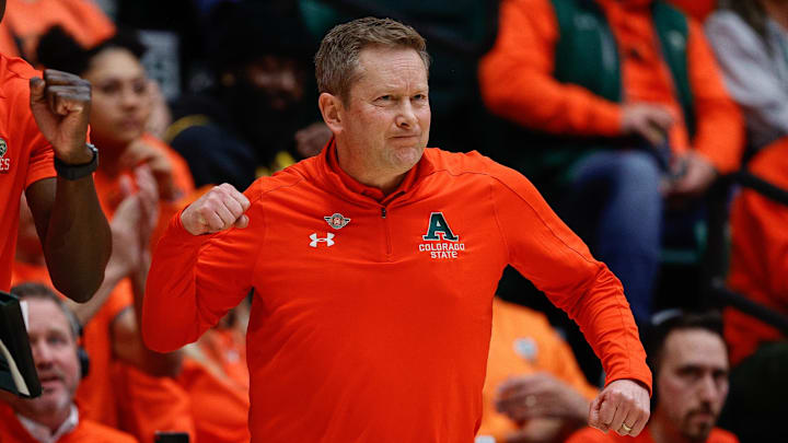 Feb 8, 2025; Fort Collins, Colorado, USA; Colorado State Rams head coach Niko Medved reacts in the first half against the San Diego State Aztecs at Moby Arena. Mandatory Credit: Isaiah J. Downing-Imagn Images Feb 8, 2025; Fort Collins, Colorado, USA; Colorado State Rams head coach Niko Medved reacts in the first half against the San Diego State Aztecs at Moby Arena. Mandatory Credit: Isaiah J. Downing-Imagn Images