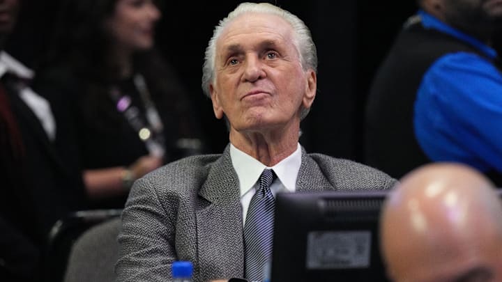 Miami Heat team president Pat Riley looks on (Mandatory Credit: Jim Rassol-Imagn Images)