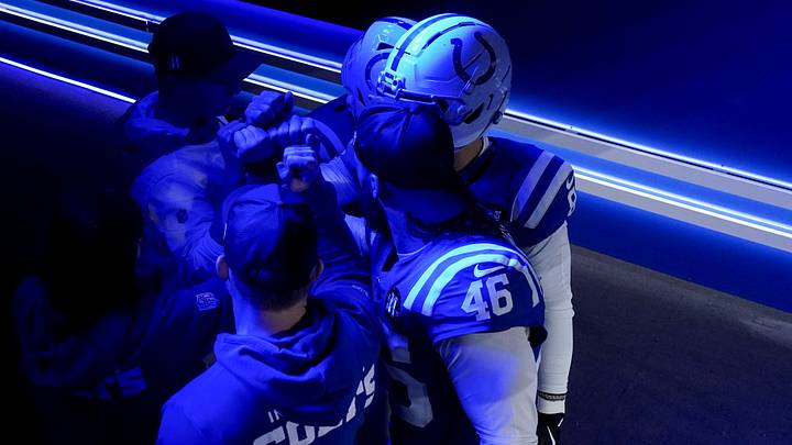Indianapolis Colts kicker Blake Grupe (10), Indianapolis Colts punter Rigoberto Sanchez (8) and Indianapolis Colts long snapper Luke Rhodes (46) gather Sunday, Dec. 28, 2025, before taking the field for a game against the Jacksonville Jaguars at Lucas Oil Stadium in Indianapolis. Indianapolis Colts kicker Blake Grupe (10), Indianapolis Colts punter Rigoberto Sanchez (8) and Indianapolis Colts long snapper Luke Rhodes (46) gather Sunday, Dec. 28, 2025, before taking the field for a game against the Jacksonville Jaguars at Lucas Oil Stadium in Indianapolis.