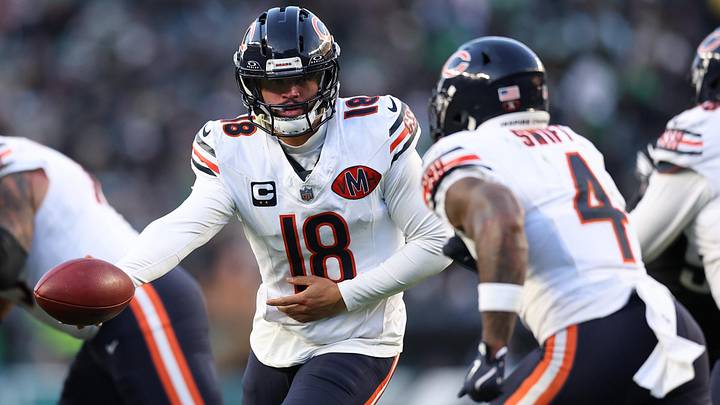 Bears quarterback Caleb Williams runs play-action with a fake to D'andre Swift against the Eagles last year. Bears quarterback Caleb Williams runs play-action with a fake to D'andre Swift against the Eagles last year.