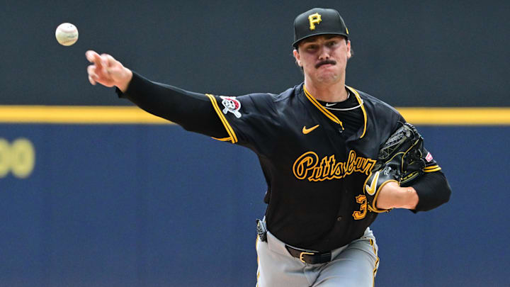 Pittsburgh Pirates starting pitcher Paul Skenes (30) pitches in the first inning against the Milwaukee Brewers at American Family Field. 