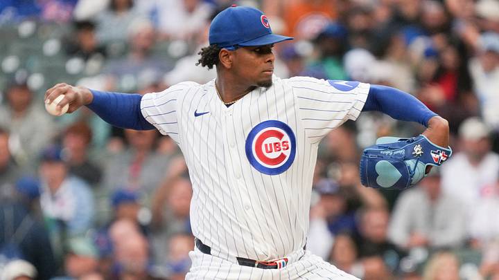 Jun 16, 2026; Chicago, Illinois, USA; Chicago Cubs pitcher Edward Cabrera (30) throws the ball against the Colorado Rockies during the first inning at Wrigley Field. Mandatory Credit: David Banks-Imagn Images