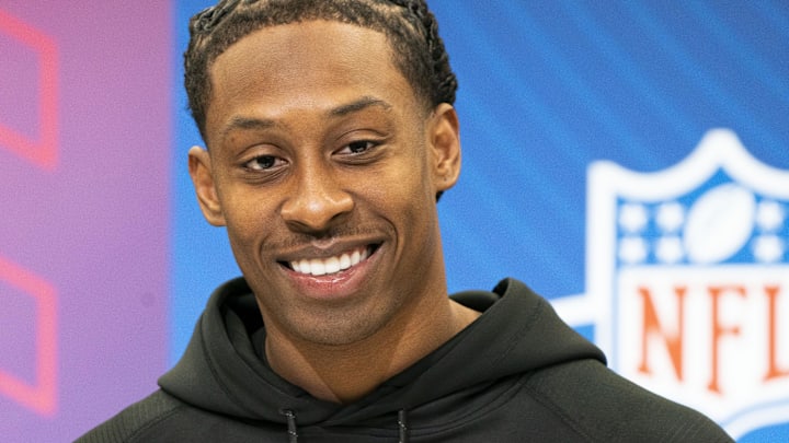 UNLV wideout Ricky White (WO47) during the 2025 NFL Combine at Indiana Convention Center. Mandatory Credit: Stephanie Amador Blondet-Imagn Images UNLV wideout Ricky White (WO47) during the 2025 NFL Combine at Indiana Convention Center. Mandatory Credit: Stephanie Amador Blondet-Imagn Images