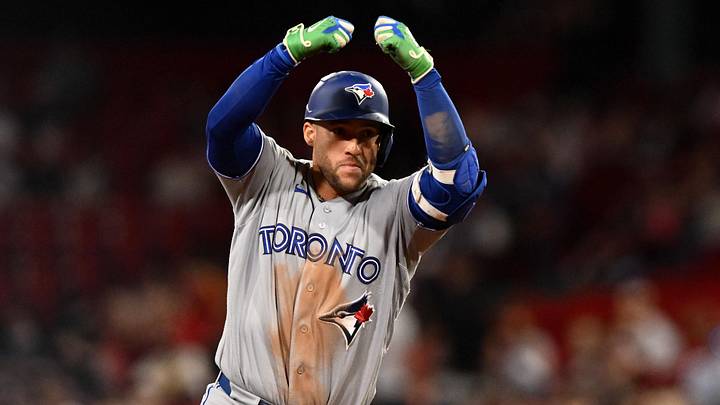 Jun 16, 2026; Boston, Massachusetts, USA; Toronto Blue Jays designated hitter George Springer (4) reacts after hitting a home run against the Boston Red Sox during the ninth inning at Fenway Park. Jun 16, 2026; Boston, Massachusetts, USA; Toronto Blue Jays designated hitter George Springer (4) reacts after hitting a home run against the Boston Red Sox during the ninth inning at Fenway Park.