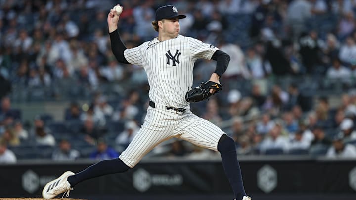 May 4, 2026; Bronx, New York, USA; New York Yankees pitcher Cam Schlittler (31) delivers a pitch during the third inning against the Baltimore Orioles at Yankee Stadium. Mandatory Credit: Vincent Carchietta-Imagn Images