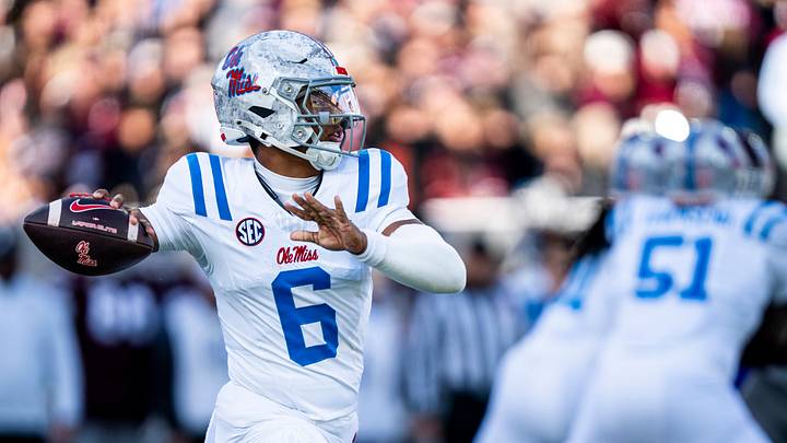 Ole Miss quarterback Trinidad Chambliss (6) passes the ball during a college football game between Mississippi State and Ole Miss at Davis Wade Stadium in Starkville, Miss., on Friday, Nov. 28, 2025. The Egg Bowl game marks the 122nd meeting between the two teams. Ole Miss quarterback Trinidad Chambliss (6) passes the ball during a college football game between Mississippi State and Ole Miss at Davis Wade Stadium in Starkville, Miss., on Friday, Nov. 28, 2025. The Egg Bowl game marks the 122nd meeting between the two teams.