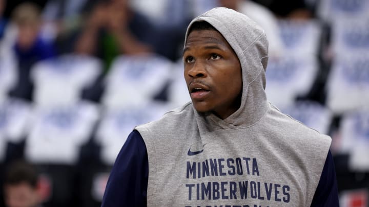 May 30, 2024; Minneapolis, Minnesota, USA; Minnesota Timberwolves guard Anthony Edwards (5) warms up before game five of the western conference finals for the 2024 NBA playoffs against the Dallas Mavericks at Target Center. Mandatory Credit: Jesse Johnson-USA TODAY Sports