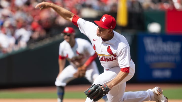 Apr 15, 2023; St. Louis, Missouri, USA; St. Louis Cardinals relief pitcher Ryan Helsley (56) delivers to the plate in the eighth inning at Busch Stadium. Mandatory Credit: Paul Halfacre-USA TODAY Sports Apr 15, 2023; St. Louis, Missouri, USA; St. Louis Cardinals relief pitcher Ryan Helsley (56) delivers to the plate in the eighth inning at Busch Stadium. Mandatory Credit: Paul Halfacre-USA TODAY Sports