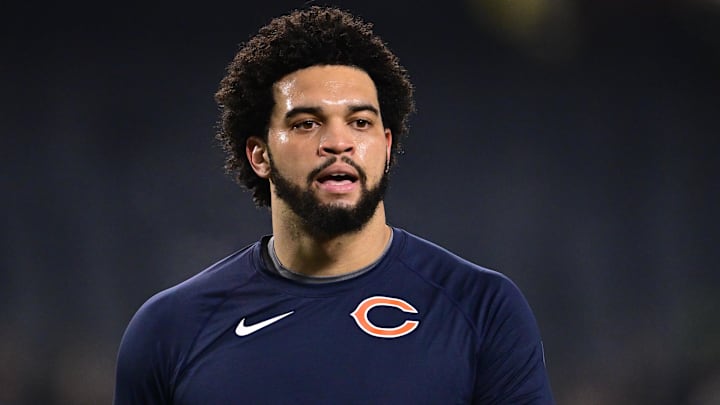 Dec 26, 2024; Chicago, Illinois, USA; Chicago Bears quarterback Caleb Williams (18) warms up before the game against the Seattle Seahawks at Soldier Field. Mandatory Credit: Daniel Bartel-Imagn Images
