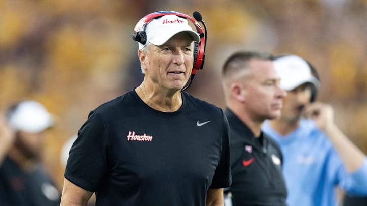 Houston Cougars head coach Willie Fritz against the Arizona State Sun Devils at Mountain America Stadium. 