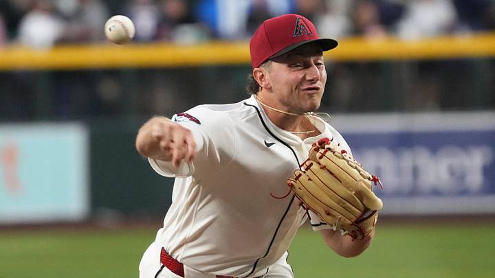 Mar 31, 2026; Phoenix, Arizona, USA; Arizona Diamondbacks starting pitcher Brandon Pfaadt (32) throws against the Detroit Tigers in the first inning at Chase Field. Mandatory Credit: Rick Scuteri-Imagn Images
