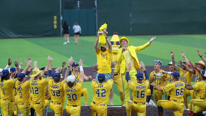Savannah Bananas owner Jesse Cole introduces the Banana Baby during the first game of the Banana Ball Championship series on Thursday, October 2, 2025 at Historic Grayson Stadium. Savannah Bananas owner Jesse Cole introduces the Banana Baby during the first game of the Banana Ball Championship series on Thursday, October 2, 2025 at Historic Grayson Stadium.