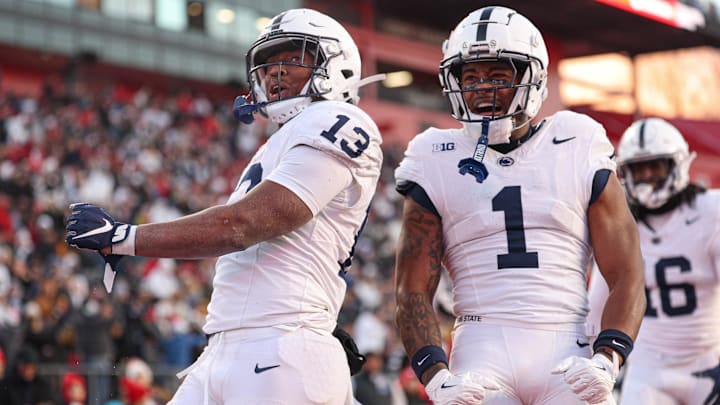 Penn State Nittany Lions running back Kaytron Allen (13) reacts after a rushing touchdown