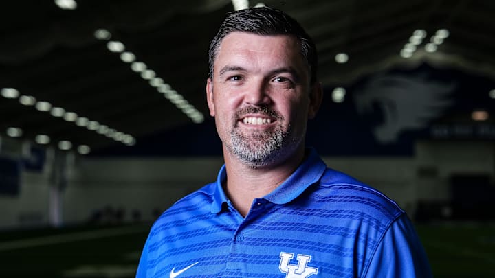 UK defensive coordinator Brad White. August 2, 2024 in Lexington, Kentucky.