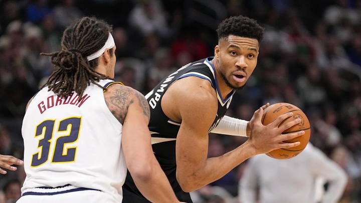 Jan 23, 2026; Milwaukee, Wisconsin, USA;  Milwaukee Bucks forward Giannis Antetokounmpo (34) during the game against the Denver Nuggets at Fiserv Forum. Mandatory Credit: Jeff Hanisch-Imagn Images