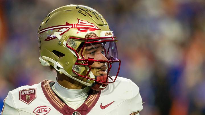 Nov 29, 2025; Gainesville, Florida, USA; Florida State Seminoles quarterback Tommy Castellanos (1) during the second quarter against the Florida Gators at Ben Hill Griffin Stadium. Mandatory Credit: Bob Kupbens-Imagn Images Nov 29, 2025; Gainesville, Florida, USA; Florida State Seminoles quarterback Tommy Castellanos (1) during the second quarter against the Florida Gators at Ben Hill Griffin Stadium. Mandatory Credit: Bob Kupbens-Imagn Images
