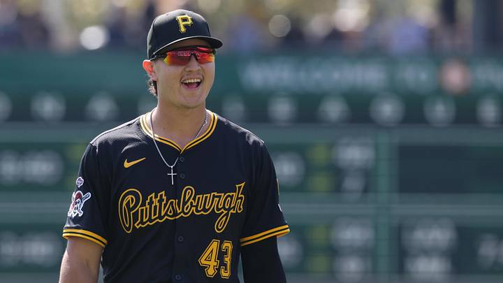 Sep 17, 2025; Pittsburgh, Pennsylvania, USA; Pittsburgh Pirates first baseman Rafael Flores (43) reacts on the field before making his Major League debut against the Chicago Cubs at PNC Park. Mandatory Credit: Charles LeClaire-Imagn Images Sep 17, 2025; Pittsburgh, Pennsylvania, USA; Pittsburgh Pirates first baseman Rafael Flores (43) reacts on the field before making his Major League debut against the Chicago Cubs at PNC Park. Mandatory Credit: Charles LeClaire-Imagn Images