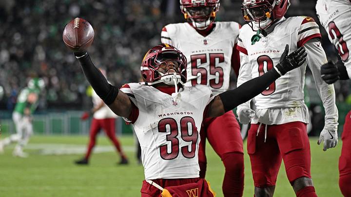 Jan 4, 2026; Philadelphia, Pennsylvania, USA; Washington Commanders safety Jeremy Reaves (39) celebrates his interception against the Philadelphia Eagles at Lincoln Financial Field. Mandatory Credit: Eric Hartline-Imagn Images Jan 4, 2026; Philadelphia, Pennsylvania, USA; Washington Commanders safety Jeremy Reaves (39) celebrates his interception against the Philadelphia Eagles at Lincoln Financial Field. Mandatory Credit: Eric Hartline-Imagn Images