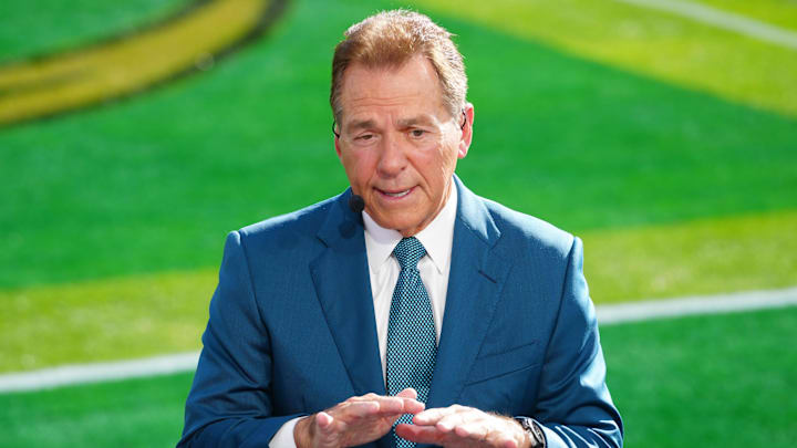 Jan 1, 2025; Pasadena, California, USA; Nick Saban on the ESPN Gameday set at Rose Bowl Stadium. Mandatory Credit: Kirby Lee-Imagn Images Jan 1, 2025; Pasadena, California, USA; Nick Saban on the ESPN Gameday set at Rose Bowl Stadium. Mandatory Credit: Kirby Lee-Imagn Images