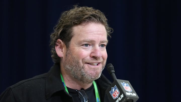 Seattle Seahawks general manager John Schneider speaks at the NFL Scouting Combine.