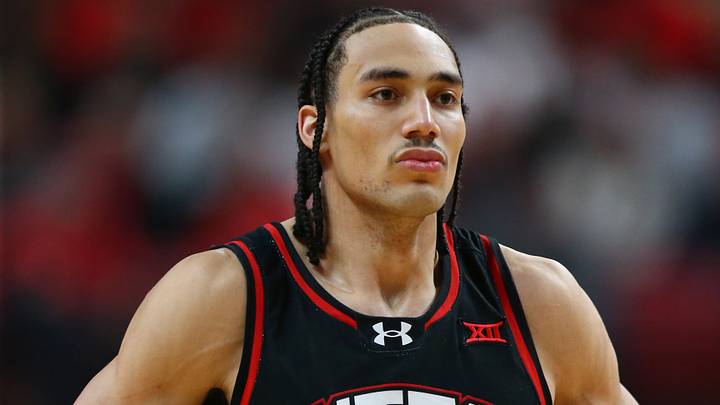 Jan 14, 2026; Lubbock, Texas, USA;  Utah Utes forward Keanu Dawes (8) waits for play to resume in the second half against the Texas Tech Red Raiders at United Supermarkets Arena. Mandatory Credit: Michael C. Johnson-Imagn Images