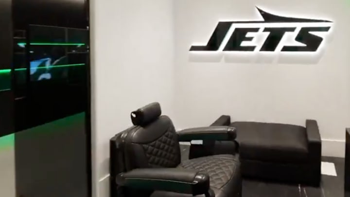 New York Jets offer look at new locker room. New York Jets offer look at new locker room.